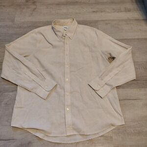 Huckberry Wills Mens Linen Blend Button Down Shirt Sand Beige Long Sleeve L